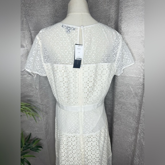 NWT Banana Republic Short Sleeve Eyelet Midi Dress Ivory Sz 14 - Picture 6 of 11